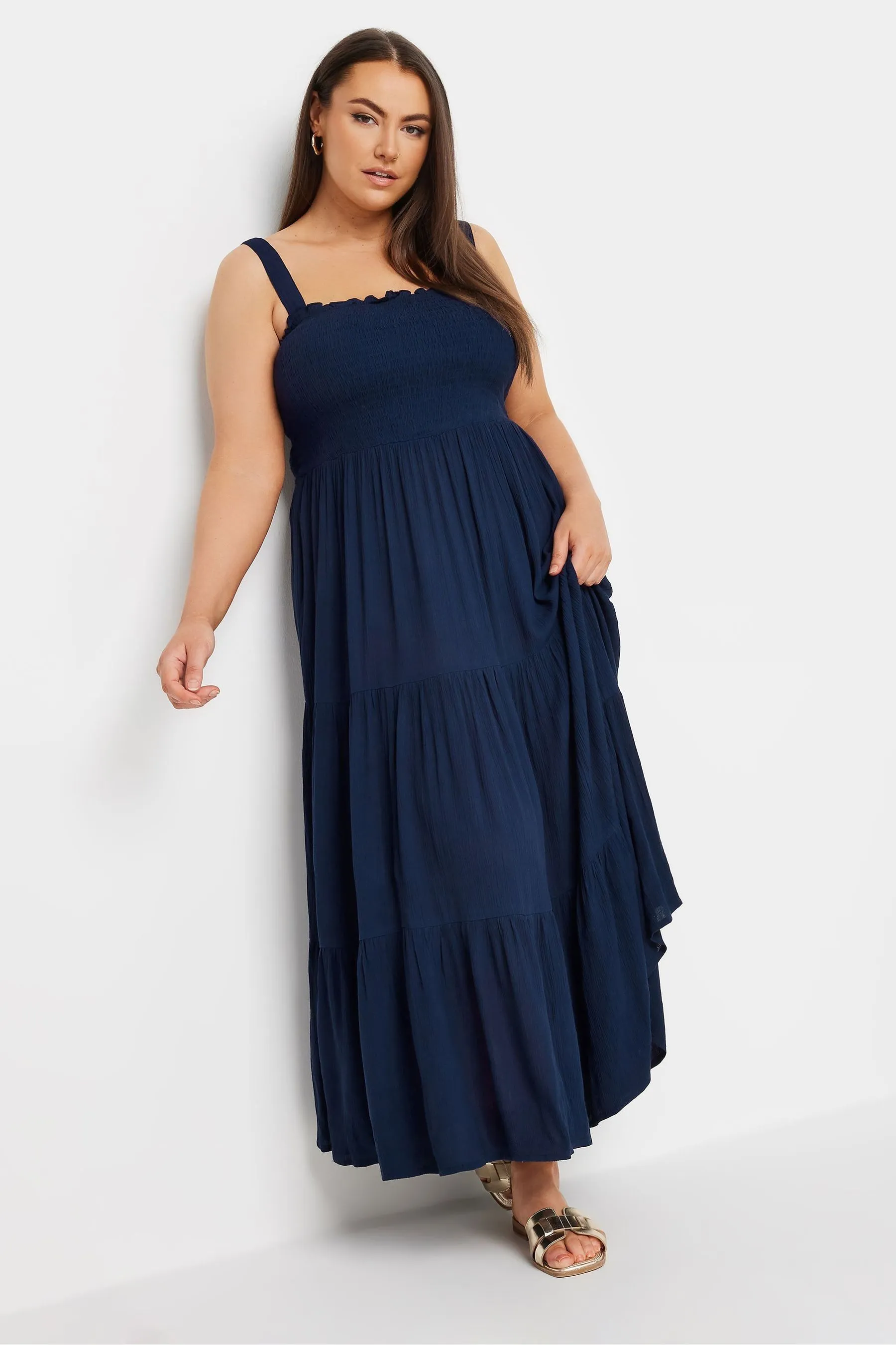 Yours Curve - Abito maxi a balze arricciato con spalline