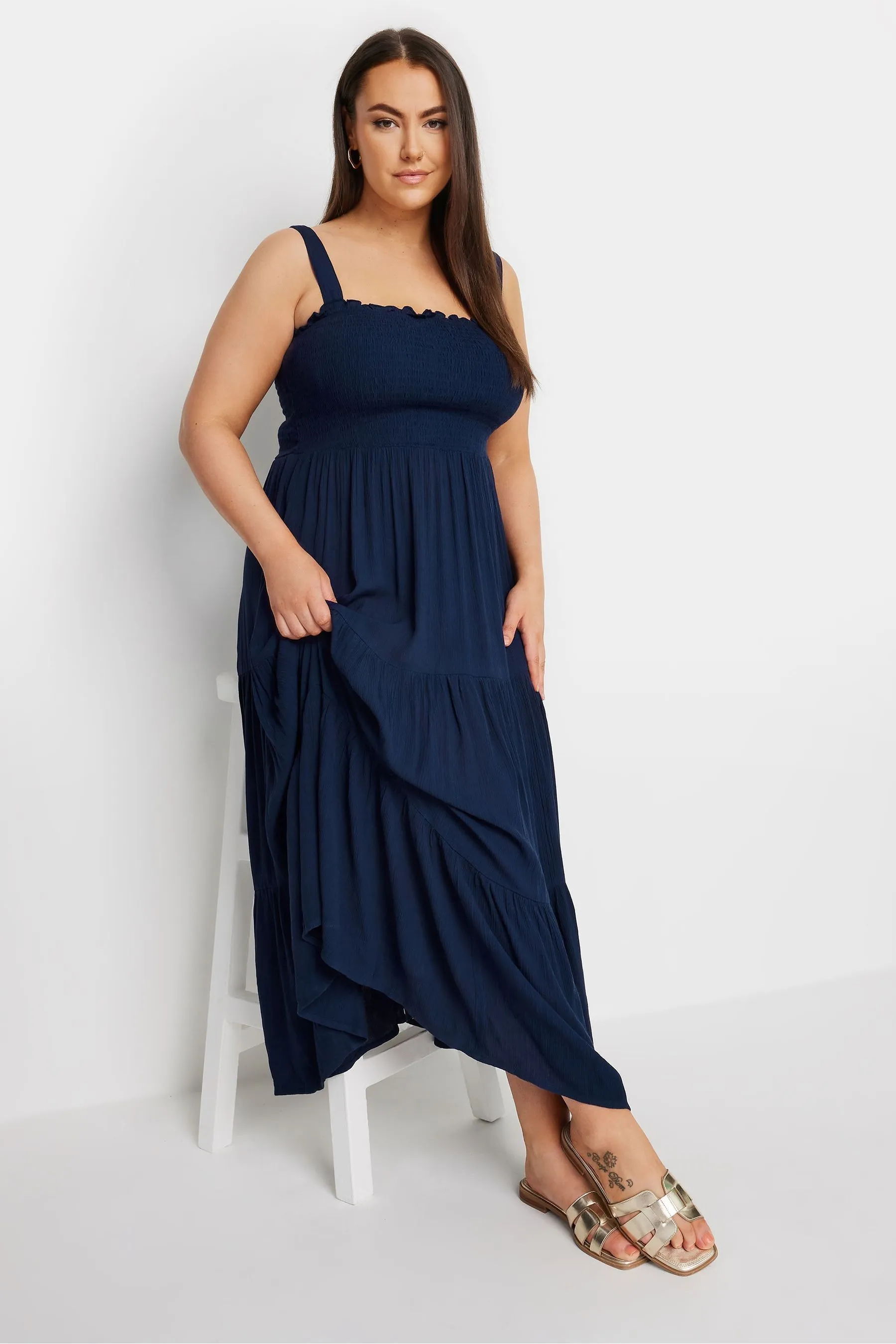 Yours Curve - Abito maxi a balze arricciato con spalline