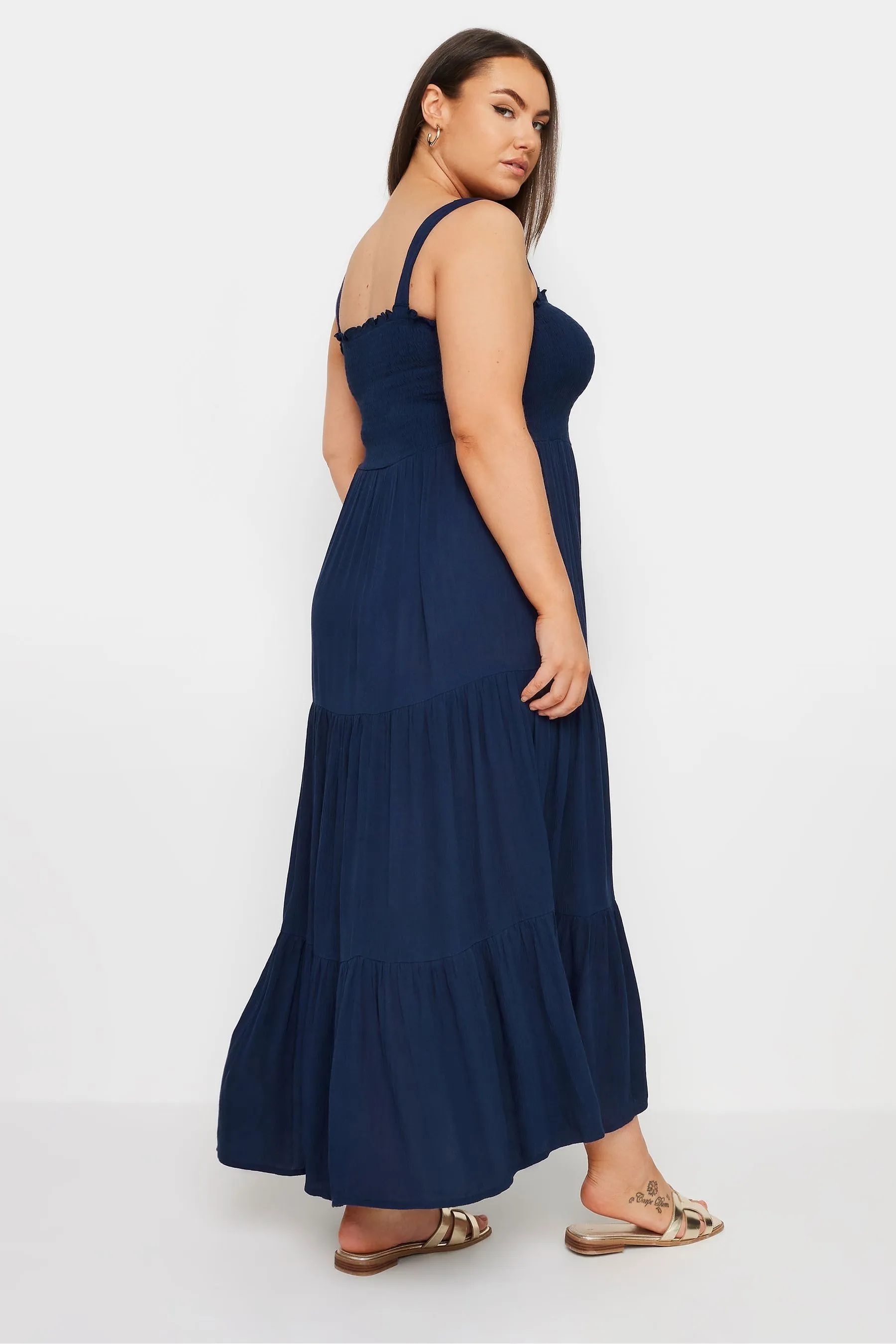 Yours Curve - Abito maxi a balze arricciato con spalline