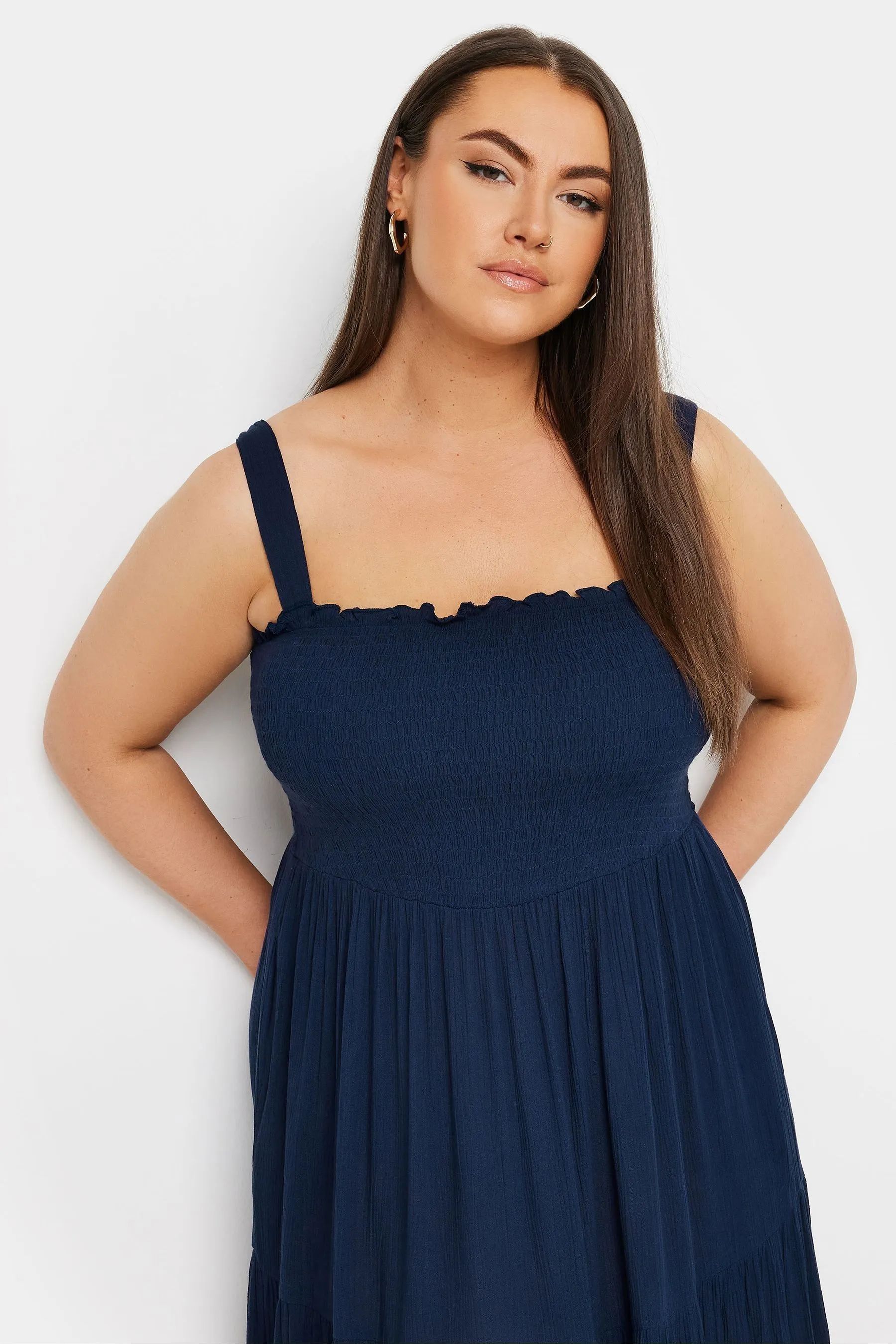 Yours Curve - Abito maxi a balze arricciato con spalline