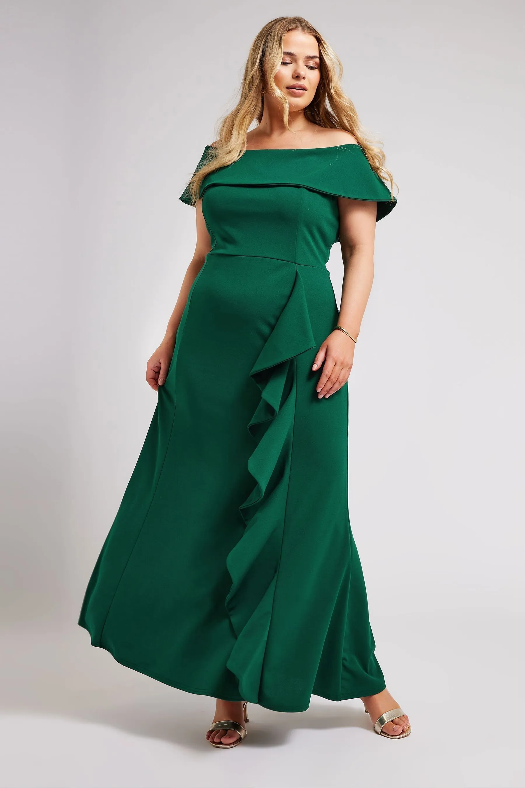 Yours Curve London - Ruches - Abito maxi con scollo alla Bardot