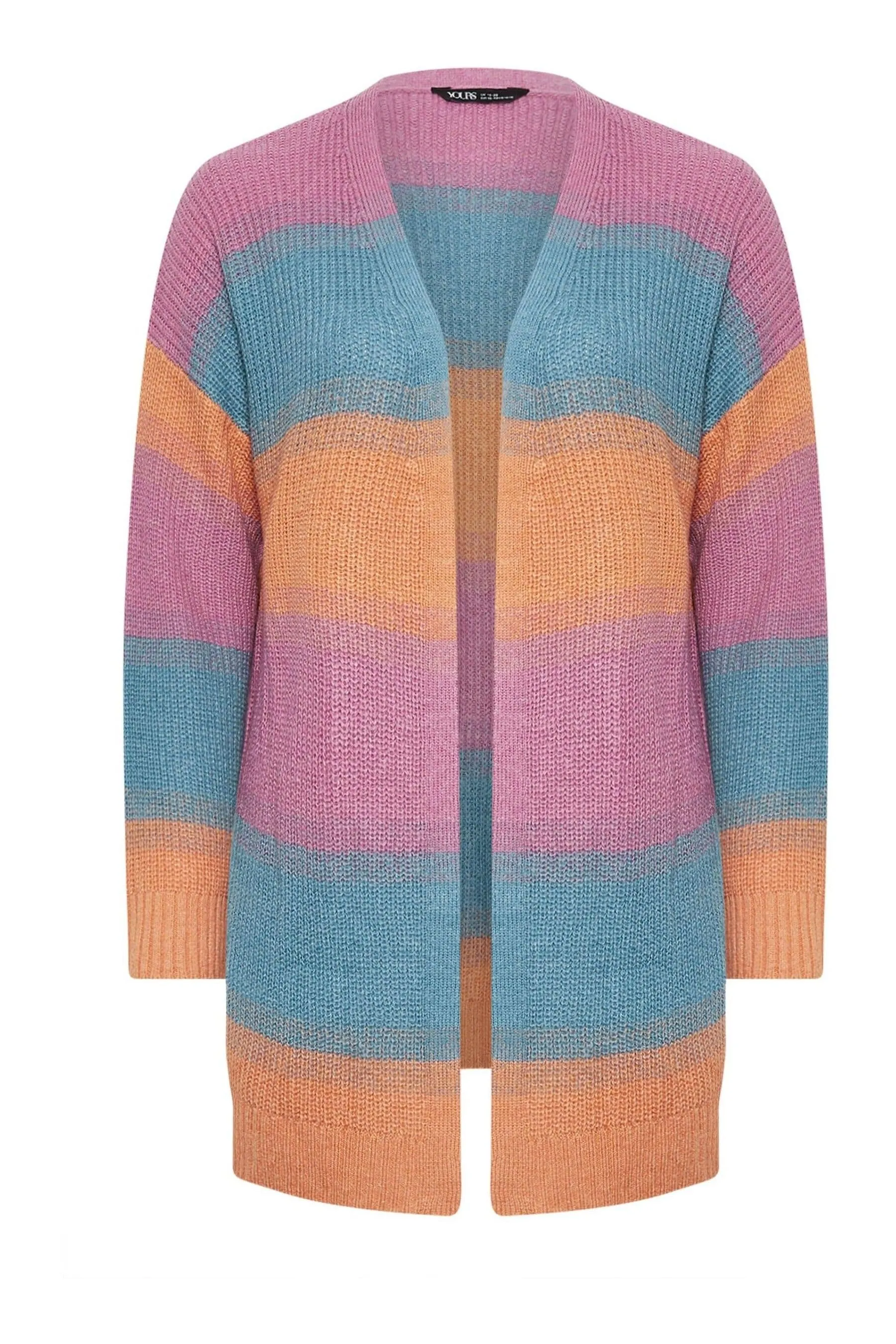 Yours Curve - Rosa e Blu pastello - Cardigan A righe lavorato a maglia sfumato