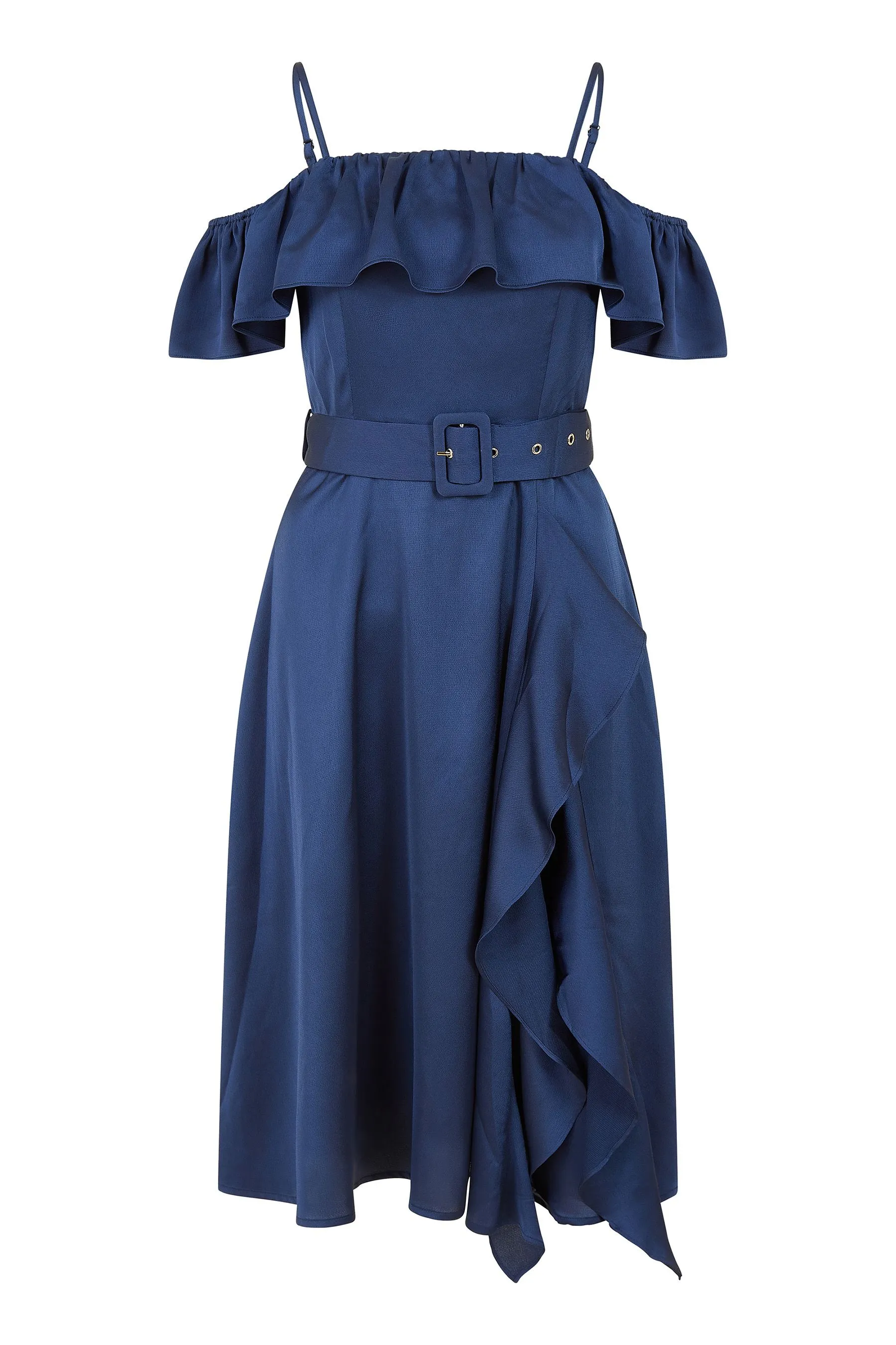 Yumi - Abito Satin con scollo alla Bardot e cintura